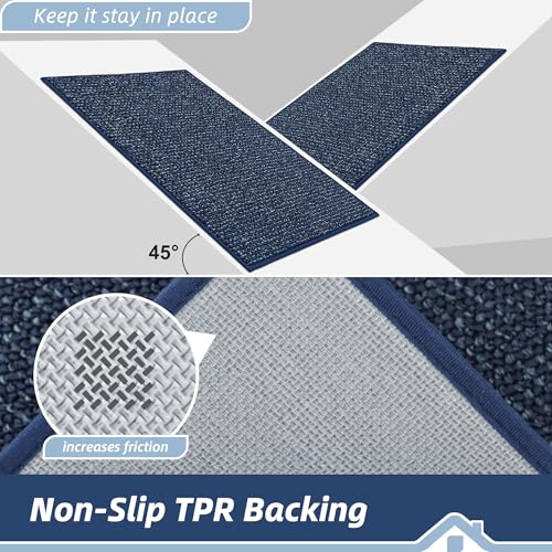 BEQHAUSE Kitchen Runner Rugs 24"x60", Non-Slip Kitchen Mats for Floor, Super Absorbent and Stain Resistant Kitchen Rug, Machine Washable Rugs for Kitchen, Hallway, Laundry & Sink, Blue
