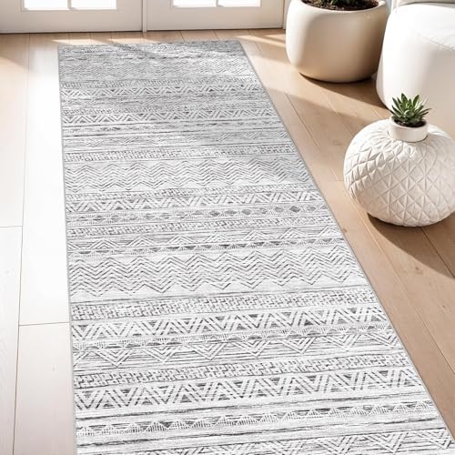 3x7 Runner Rug Washable Moroccan: Non Slip Hallway Floor Mat Grey