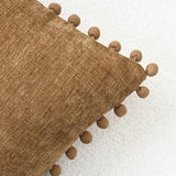 CaliTime Throw Pillow Covers Decorative 20 X 12 Inches Pack of 2 Cozy Solid Dyed Soft Chenille Cushion Cases with Pom Poms for Couch Sofa Bed Living Room Home Apricot Brown