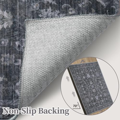Tangsoo Washable 2x3 Grey Rug for Entryway,Small Throw Entry Rugs Non Slip