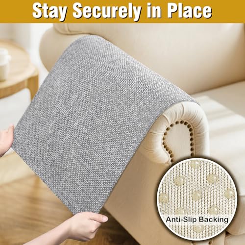 Couch Arm Covers, Sofa Arm Covers, Waterproof Armrest Cover for Sofa, Armchair, Loveseat, Non-Slip Recliner Arm Cover, Headrest Cover, Arm Chair Covers Set of 2 (Light Gray, 24"×20")