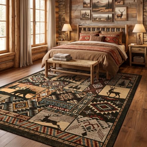 8x8 Square Cabin Area Rug,Western Rug for Living Room Bedroom,Brown