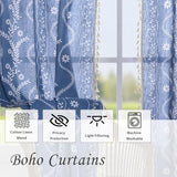 Schweek Blue Boho Curtains for Living Room, Western Rustic Floral Curtains 84 Inches Length, Semi Sheer Navy Blue Vintage Farmhouse Printed Patterned Curtain Drapes