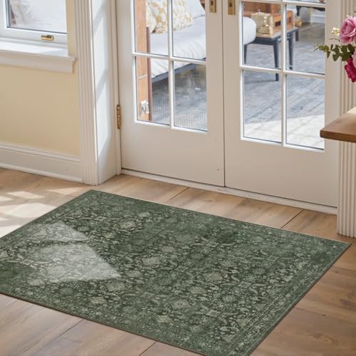 2x3 Entryway Rug Door Mat, Washable Samll Rug, Non Slip, Green
