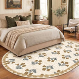Beige 6x9 Washable Scalloped Oval Rug - Boho Floral Living Room Rug
