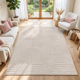 SHACOS Soft Cozy Fluffy Arch Pattern High Low Pile Area Rugs 4'x6' Non Slip Washable Scandinavian Minimalist Rug Modern Geometric Arc Carpet for Living Room Bedroom Dining Room, Beige