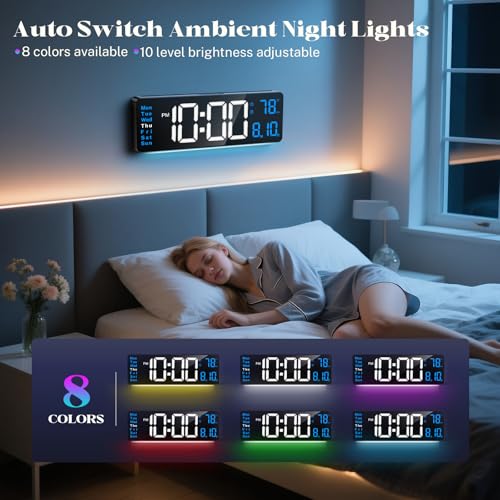 Digital Wall Clocks for Classroom, 16" Large Display Digital Electric Clock with Remote Control, Date, Week, Alarm, Temperature, Night Light for Living Room, Bedroom, Gym, Office(Blue)