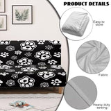 Paws Heart Print White Black Stretch Futon Cover with Elastic Bottom Armless Futon Mattress Cover Dustproof Cozy Couch Covers Scratch Resistant Sofa Bed Slipcover