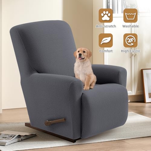 Recliner Chair Covers,1 Piece Stretch Recliner Cover Washable Furniture Protector with Elastic Bottom for Pets Kids Spandex Jacquard Fabric Small Checks(Recliner,Dark Gray)