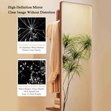Floor-Standing Solid Wood Rotating Coat Rack，Full Length Free Standing Body Mirror with Coat Rack 360° Rotating Wood Floor Mirror for Living Room Bedroom Apartment