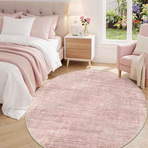 Washable 6 FT Round Rug Pink Circle Area Rugs for Baby Living Room