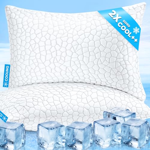 Cooling Pillows King Size Set of 2, Firm Shredded Memory Foam Pillows for Side Back Stomach Sleepers, Two-Sided Cool Neck Pillow for Neck Shoulder Pain, Luxury Gel Cold Bed Pillow for Hot Sleepers