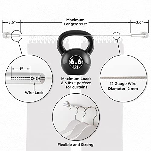 Wire Curtain Hanging System - 16ft Stainless Steel Room Divider Rod | Willow & Eva