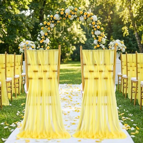 Yellow Chair Sashes for Wedding: 16 Pieces 8ft Long Sheer Draping Fabric – Party Dinner Banquet Event Chair Decorations