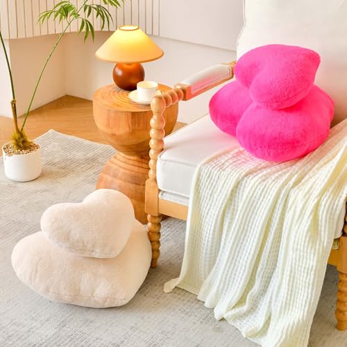 XVTRU Hot Pink Heart Pillows, Cute Heart Decorative Pillow, Heart Shaped Throw Pillows for Bed, Faux Rabbit Fur Plush Hoom Decor Pillow Cushion for Chair Sofa Living Room (Mini 12.9" x 9.8")