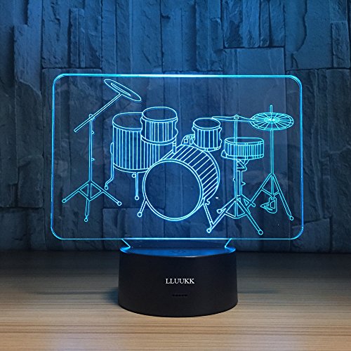 Visual 3D Night light Lamp Drum toys Desk Lamp Table decoration household accessories Kids gift boys festival for music lovers