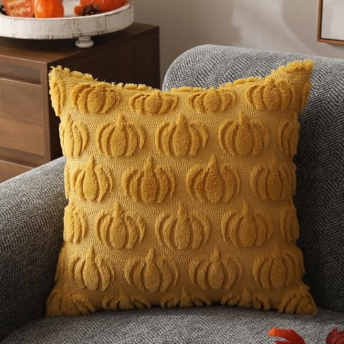 DFXSZ Fall Pillow Covers 16x16 2Pcs Yellow Pumpkin Fall Decoration for Home