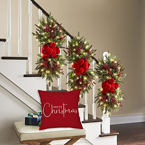 DFXSZ Christmas Throw Pillow Covers 18x18 Inch Set of 2 Merry Christmas Farmhouse Decorations Believe Holiday Decor Throw Cushion Case for Home Couch