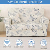 Stretch Printed Sofa Cover Couch Covers, 4-Piece Loveseat Slipcovers with 2 Separate Cushion Cover & 1 Pillow Case, Washable Spandex Furniture Protector for Living Room(Loveseat, Butterfly)