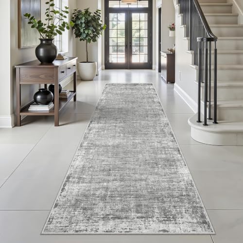 2.5 x 8 Kitchen Runner Rug for Hallways, Grey Washable Runner Rugs