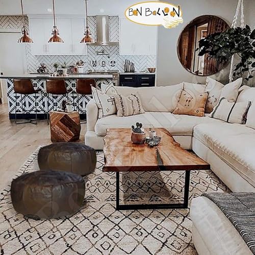 bonballoon Egyptian Ottoman Pouf Brown Pouffe Poufs Footstool Moroccan Morocan Handmade Genuine Leather Unstuffed Living Room Otoman Turkish Ottomans Poof Decor Floor Cushion Foot Stool Arabic Style