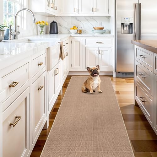 2x6 Jute Woven Runner Rug: Non Slip Backing Solid Color Easy Clean Hallways
