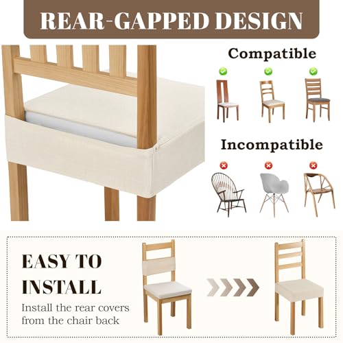 Songrey Waterproof Seat Covers for Dining Chairs Set of 4, No Rear Chair Covers, Stretch Removable Washable Chair Slipcover Protector, Beige