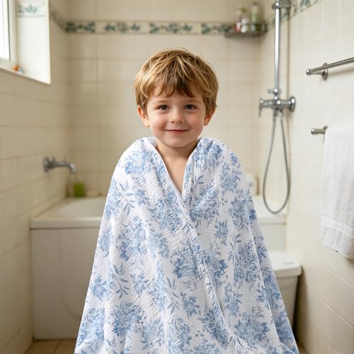 Viviland Fleece Throw Blanket Reversible Muslin Blankets, Soft Throw Blanket for Couch and Bed, Breathable Quilt Bedspread, Gauze Bedding for Adults, Large 50x70 inch, Blue Nerrah