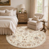 JINCHAN 8ft Traditional Floral Round Rug, Washable Rug, Oatmeal Rust