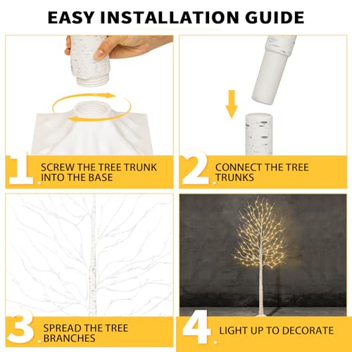 2Pack Lighted Birch Tree with 144 Warm White Lights, 8 Modes Prelit White Artificial Christmas Trees with Timer for Holiday Indoor Outdoor Decor Garden Wedding Party Bedroom Decoration
