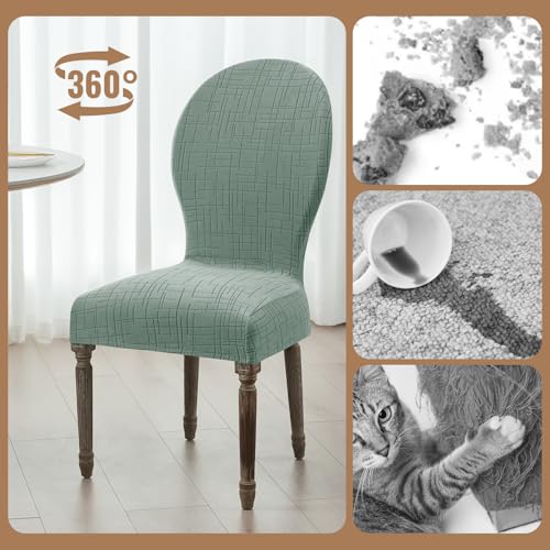 Round Back Dining Chair Cover Set 2/4/6, Curved Back Chair Covers Stretch Armless Dining Chair Slipcovers Mid Century Modern Chair Seat Protector for Kitchen, Home and Banquet (Green, Set of 6)