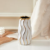 White Ceramic Vase for Home Decor,Decorative Flower Vase, Vertical Stripe Ceramic Vases for Home Décor, Bedroom, Office, Living Room, Bathroom, Tabletop Decor, Centerpiece (White)