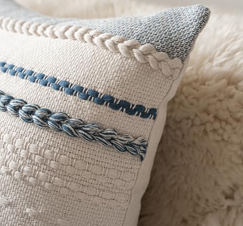 Cethom Boho Throw Pillow Covers 18x18 Inch Set of 2, Blue Textured Decorative Couch Pillow Cases for Farmhouse Home Decor, Accent Cushion Cover for Sofa, Bed, Living Room, Bedroom