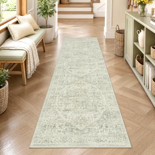 Fmfunctex 3x8 Hallway Runner Rug Washable Green Neutral Oriental Distressed