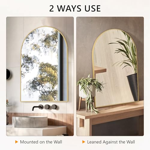 Arched Bathroom Mirror for Wall, 36" x 24" Gold Metal Frame Vanity Mirror, HD Glass Over Sink for Bathroom, Entryway, Bedroom