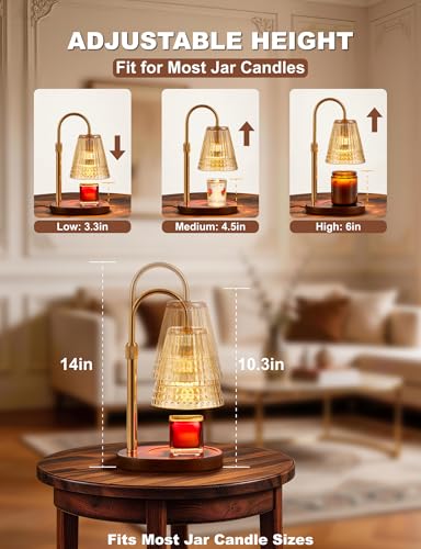 Candle Warmer Lamp for Jar Candles, Dimmable Wax Warmer with Timer & Adjustable Height, Flameless Scented Candle Heater, Birthday Gifts for Mom Women, Housewarming New Home Decor (2 Pack)