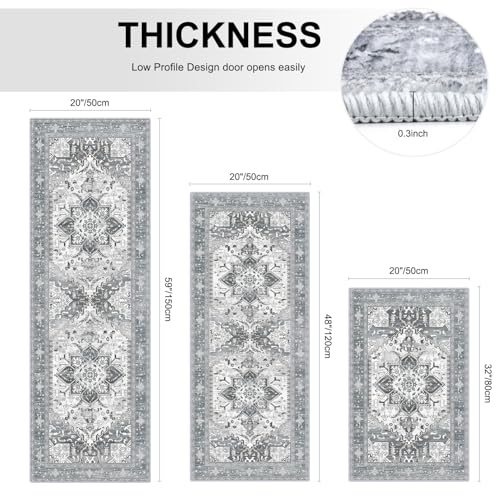 Washable Kitchen Runner Rugs Set of 3 with Non Slip Rubber Backing