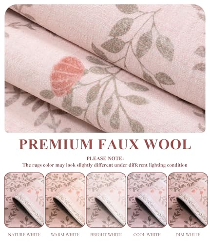 YIHOUSE 5x7 Pink Floral Rug for Bedroom Girls, Washable Area Rugs for Living Room Non Slip Ultra-Thin, Soft Throw Carpet for Nursery, Kids Playroom, Classroom, Home Office Decor