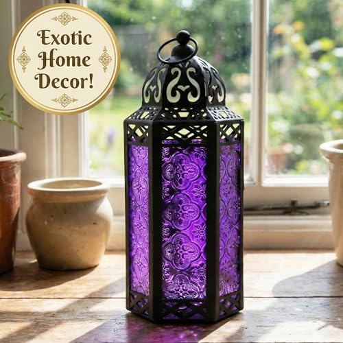 Vela Lanterns Decorative Indoor Moroccan Candle Holder, Purple, M