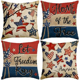 Patriotic Pillow Covers 18x18 Inch,4th of July Red White Blue Summer Outdoor Throw Pillow Covers Set of 4,Independence Memorial Day USA Flag Retro Fourth of July Cushion Case for Sofa Couch Decor