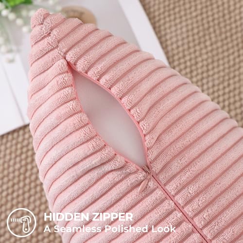 Mecatny Corduroy Decorative Throw Pillow Covers 16x16 Set of 2 Pink
