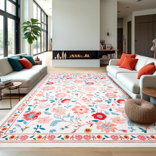 Area Rugs for Living Room 6x8 Non-Slip Carpet Washable Boho Rug Vintage Low Pile Carpet Print Home Rugs for Bedroom Kids Room Playroom Dining Room Home Office Farmhouse,Khaki