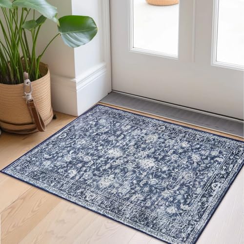KILOCOCO Small Area Rug 2x3 Entryway Rugs Printed Vintage Floral Machine Washable Rug Non-Slip Kitchen Rug Indoor Door Mat, Accent Throw Rugs for Doorway Hallway Bedroom Entrance, Blue