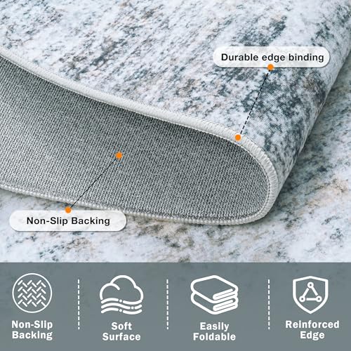 10x12 Washable Area Rug for Living Room Bedroom: Non-Slip Modern Blue Grey
