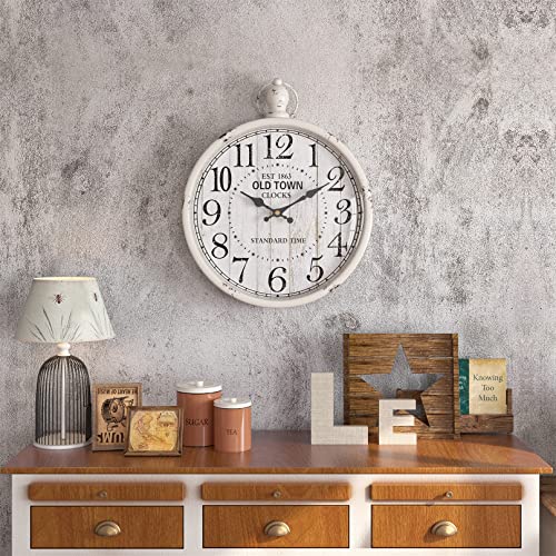 Menterry Retro Round Wall Clock. White Vintage Antique Style. Battery Operated Silent Wall Clocks for Farmhouse,Bathroom,Kitchen,Bedroom,Office, (11.8" H x 9.3" W)