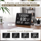 Raynic Digital Clock, 11.5" Large Display Calendar Clock with Day and Date, Indoor Temperature, Adjustable Brightness, Snooze,12/24H, DST for Home, Office, Elderly
