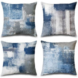 Set of 4 Blue and Grey Abstract Art Artwork Pillow Cover 18 x 18 Inch, Gallery Modern Decorative Throw Pillows Cushion Cover for Bedroom Sofa Living Room