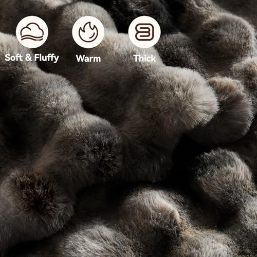 Anysay Faux Fur Throw Blanket, 1000GSM Fluffy Soft Bubble Blanket for Couch Bed, Cozy Plush Warm and Thick Blanket, Fuzzy Rabbit Throw for Living Room Bedroom 50''*60'' Tie-dye Grey