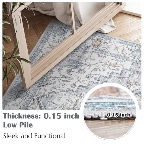 jinchan 6x9 Vintage Medallion Washable Area Rug, Blue/Gray