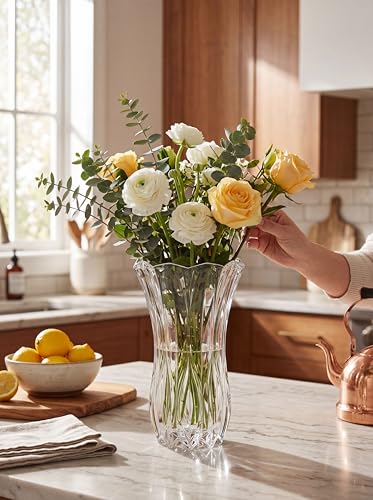 Celebrations by Mikasa Blossom Crystal Vase 12 Inch - Sculpted Flower Design for Fresh Bouquets, Home Decor, Centerpieces - Traditional and Contemporary Style